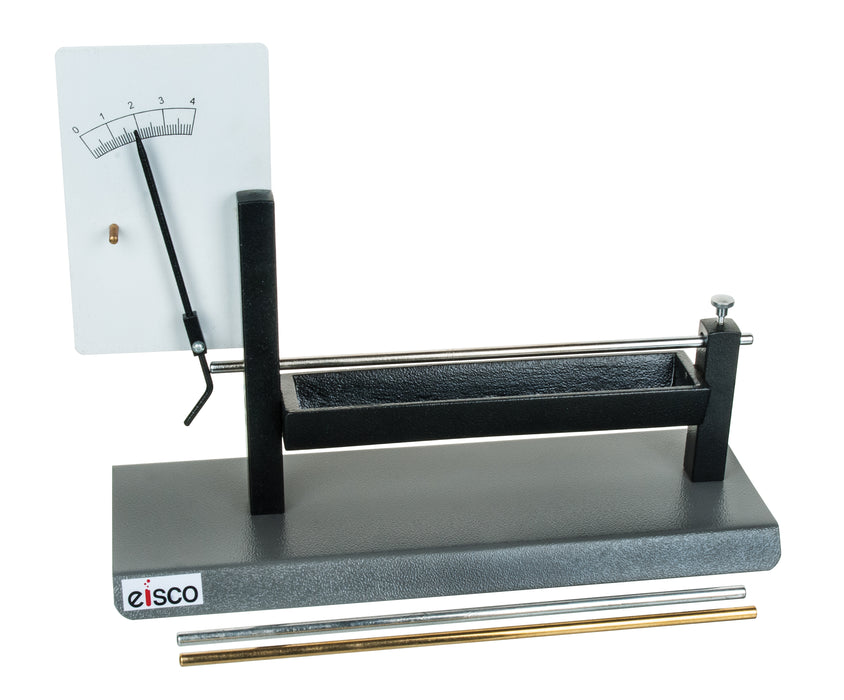 Pyrometer, Linear Expansion Demonstration, Metal Base, Includes Aluminum, Brass, and Iron Expansion Bars - Eisco Labs
