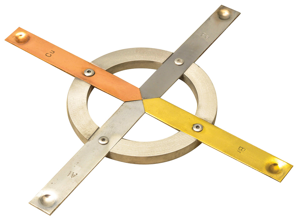 Thermal Conductivity Experiment, Metal Strips Fixed on Metal Ring (Copper, Iron, Aluminum, Brass) - Eisco Labs