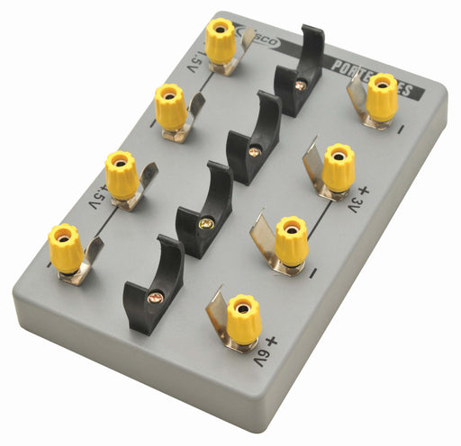 Variable Battery Power Supply, Holds up to (4) D Cells - 1.5, 3, 4.5, or 6 Volts DC Power with 4mm Sockets - Can Be Series or Parallel