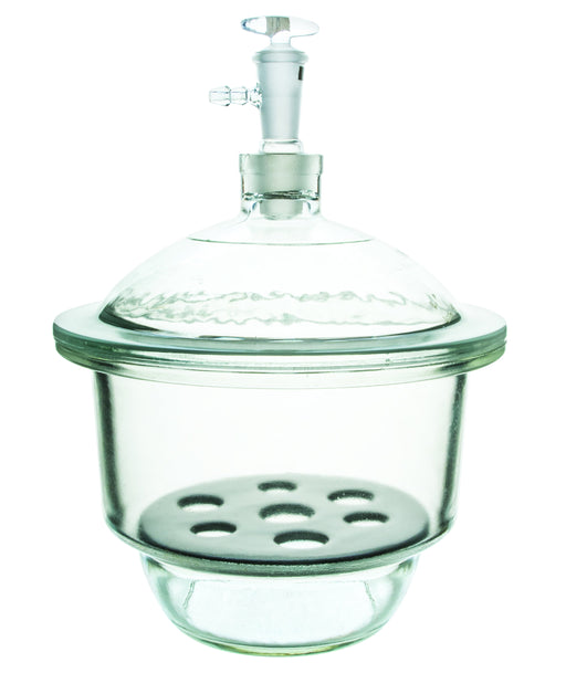 Vacuum Desiccator with Stopcock, 24cm (9.4") I.D. - Borosilicate Glass - Porcelain Sieve Plate