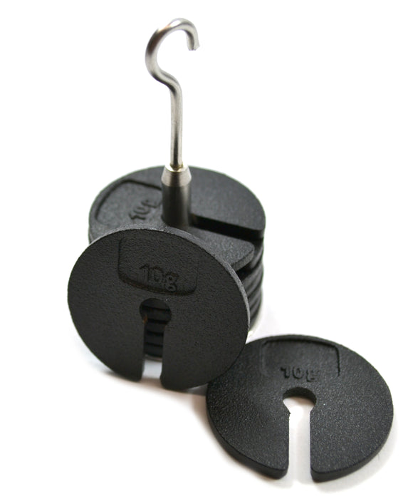 Eisco Labs Slotted Masses Set- Zinc Casted, Set of 9 weights, one hanger each of 10g, Total 100g