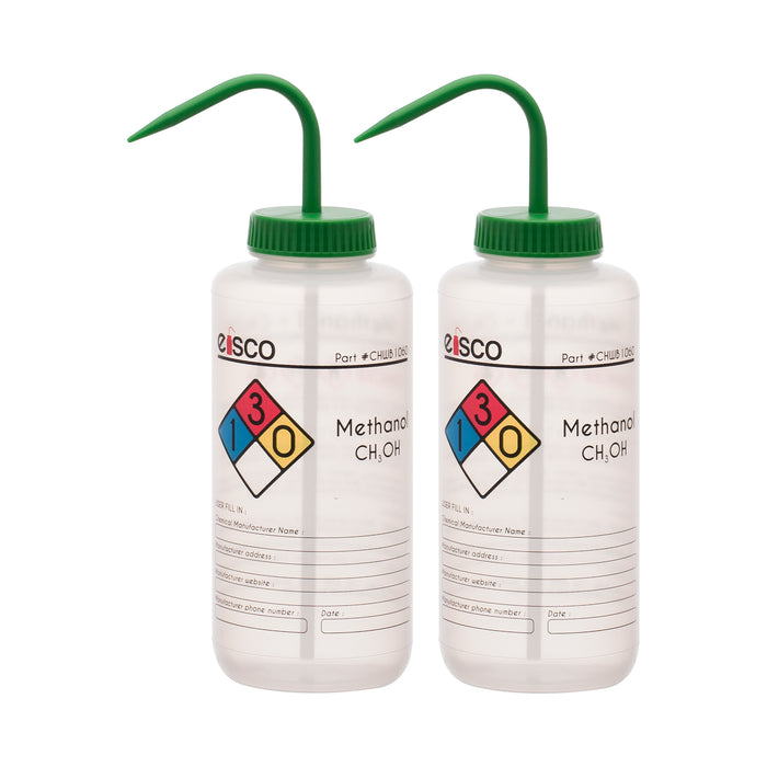 2PK Performance Plastic Wash Bottle, Methanol, 1000 ml - Labeled (4 Color)