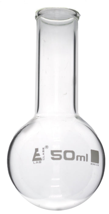 Boiling Flask, 50ml - Borosilicate Glass - Round Bottom, Narrow Neck (0.7" ID) - Eisco Labs