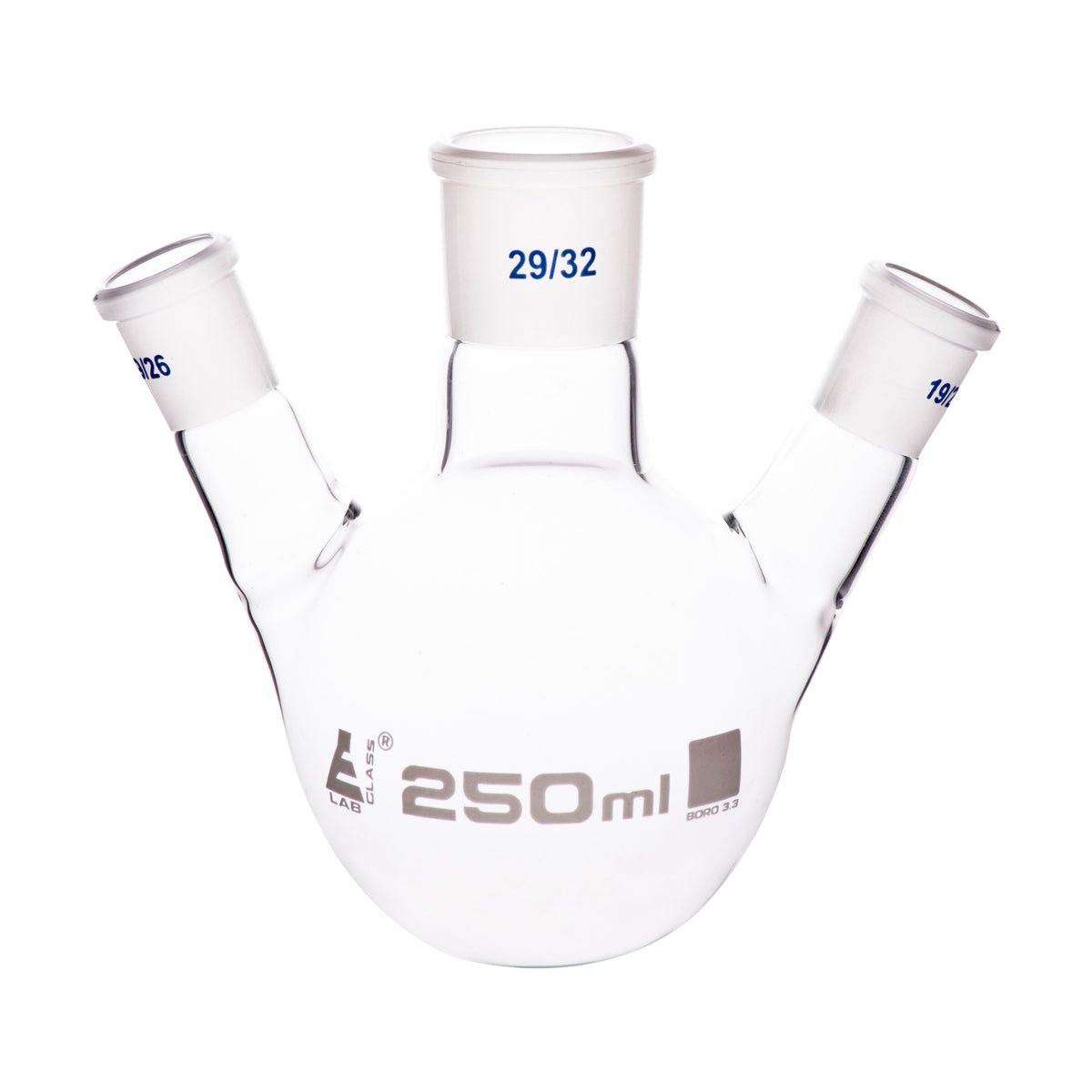 Distilling Flask, 250ml - 3 Angled Necks, 29/32 Center, 19/26 Side Soc ...