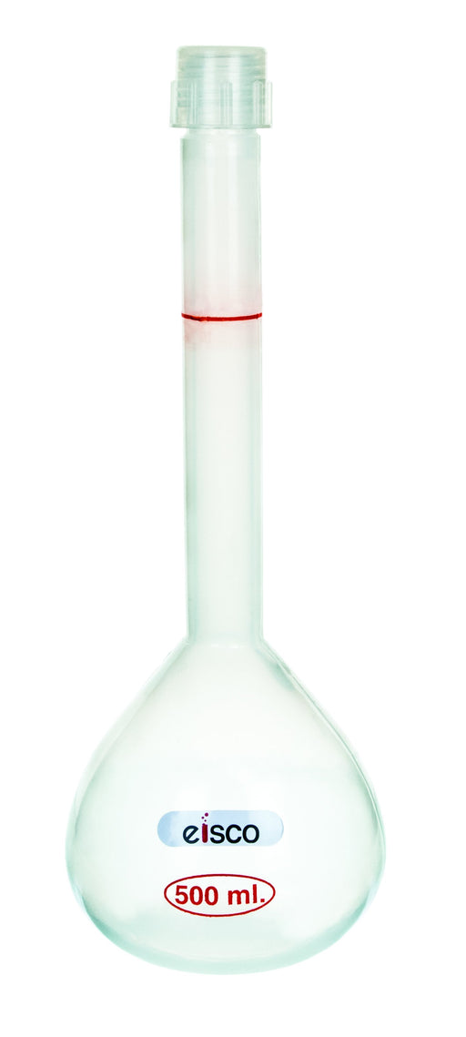 Volumetric Flask, 500ml - Polypropylene, with Screw Cap - Autoclavable - Eisco Labs