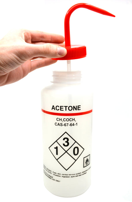1000ml Capacity Labelled Wash Bottle for Acetone, Self Venting, Low Density Polyethylene (Discontinued)