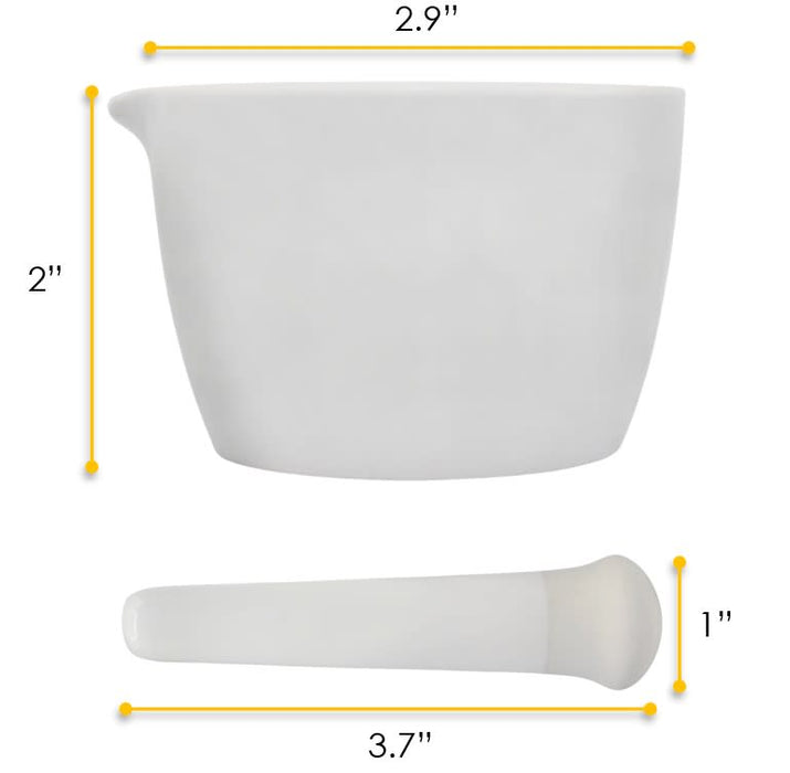 Porcelain Mortar & Pestle Set, 1.7oz - Heavy Duty Pattern - Unglazed Grinding Surface