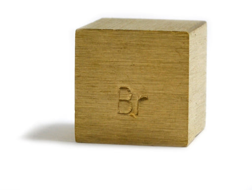Density Cube, Single Brass (Br) Block with Element Stamp, 0.8" (20mm) sides - For use with Density, Specific Gravity, Specific Heat Activities - Eisco Labs