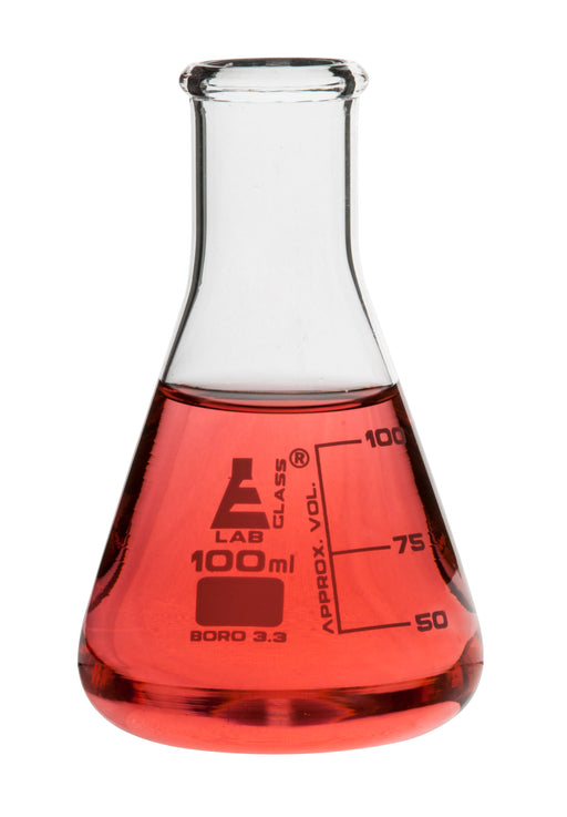 12PK Erlenmeyer Flasks, 100mL - Narrow Neck - Borosilicate Glass