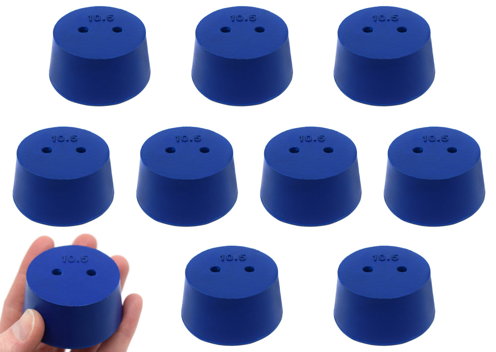 10PK Neoprene Stoppers, 2 Holes - ASTM - Size #10.5 - 45mm Bottom, 53mm Top, 25mm Length