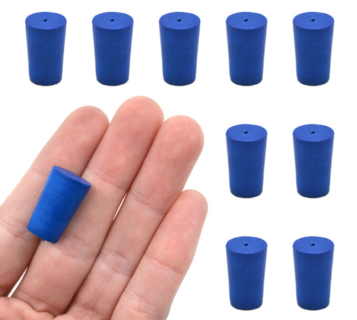 Neoprene Stoppers, 1 Hole - Blue - Size: 10mm Bottom, 12.5mm Top, 20mm Length - Pack of 10