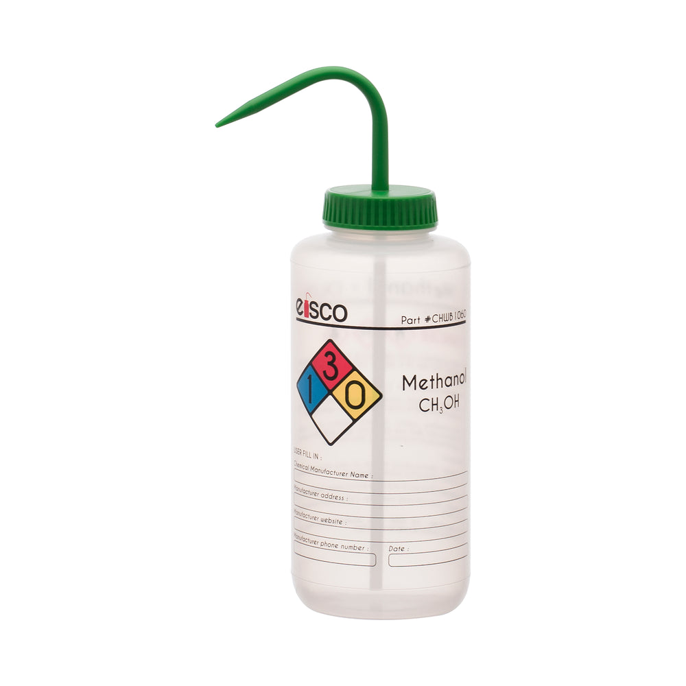 Performance Plastic Wash Bottle, Methanol, 1000 ml - Labeled (4 Color)