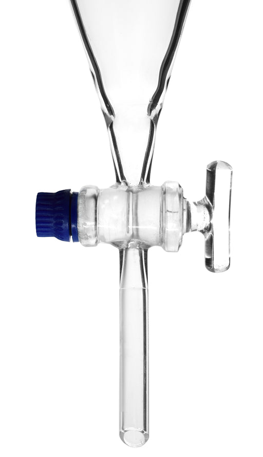 Squibb Separating Funnel, 500ml - 24/29 Plastic Stopper, Glass Key Stopcock, Graduated - Borosilicate Glass - Eisco Labs