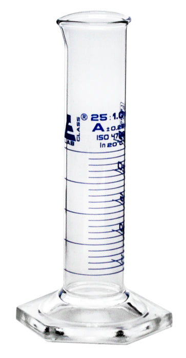 Measuring Cylinder, 25ml - Class A - Squat Form, Blue Graduations