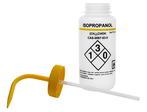 500ml Capacity Labelled Wash Bottle for Isopropanol - Color Coded Yellow - Self Venting, Low Density Polyethylene (Discontinued)