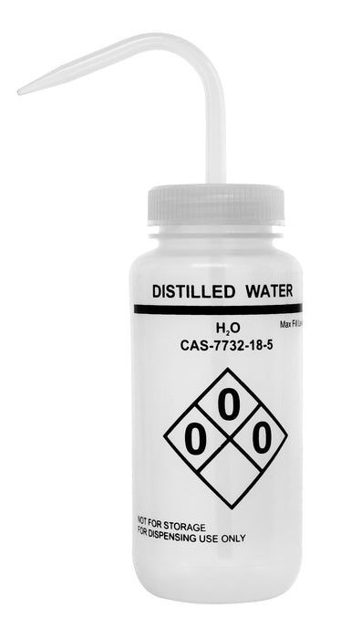 500ml Capacity Labelled Wash Bottle for Distilled Water - Self Venting, Low Density Polyethylene (Discontinued)