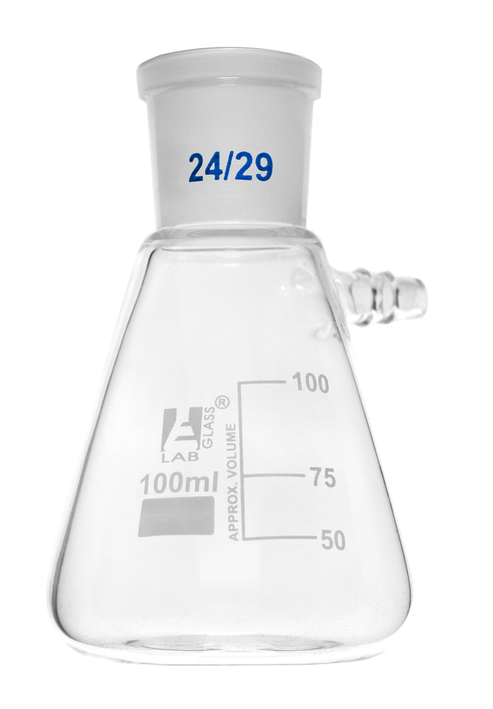 Buchner Filtering Flask, 100ml - Socket Size 24/29 -  Interchangeable Joint - Side Arm - Borosilicate Glass - Eisco Labs