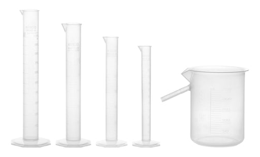 Graduated Cylinder Set - 10mL, 25mL, 50mL & 100mL - Class B - Octagonal Base - Polypropylene Plastic