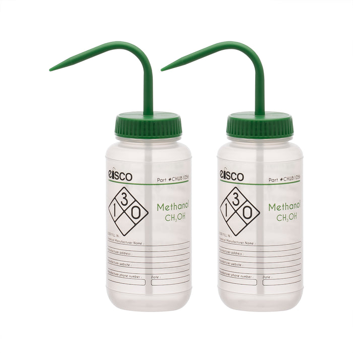 2PK Performance Plastic Wash Bottle, Methanol, 500 ml - Labeled (2 Color)