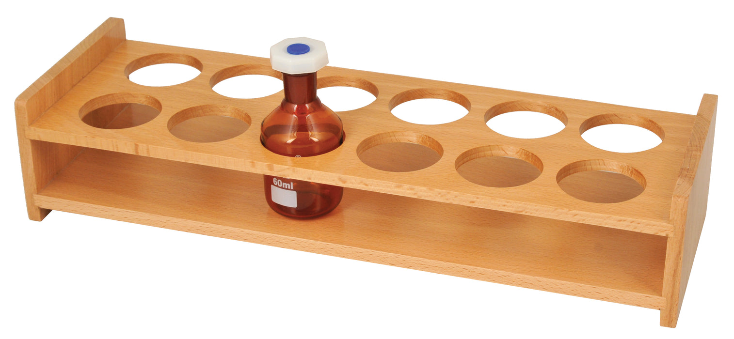 Wooden Bottle Stand - Fits 12 Bottles, up to 1.75" Diameter - Beechwood - Eisco Labs