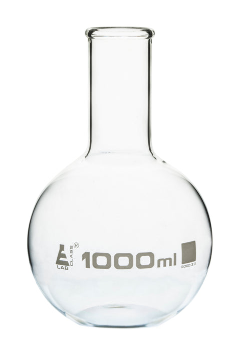 Boiling Flask, 1000ml - Borosilicate Glass - Flat Bottom, Narrow Neck - Eisco Labs