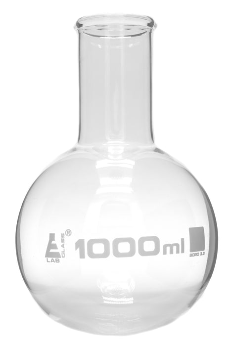 Boiling Flask, 1000ml - Borosilicate Glass - Round Bottom, Wide Neck, Beaded Rim - Eisco Labs