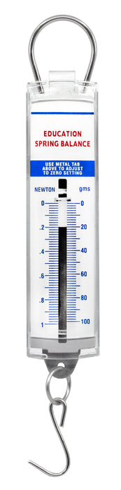 Premium Spring Balance, 0-100g / 0-1N - High Resolution, Dual Transparent Scale, Newtons & Grams - Zero Calibration Capability - Acrylic Body, Superior Quality & Finish - Eisco Labs