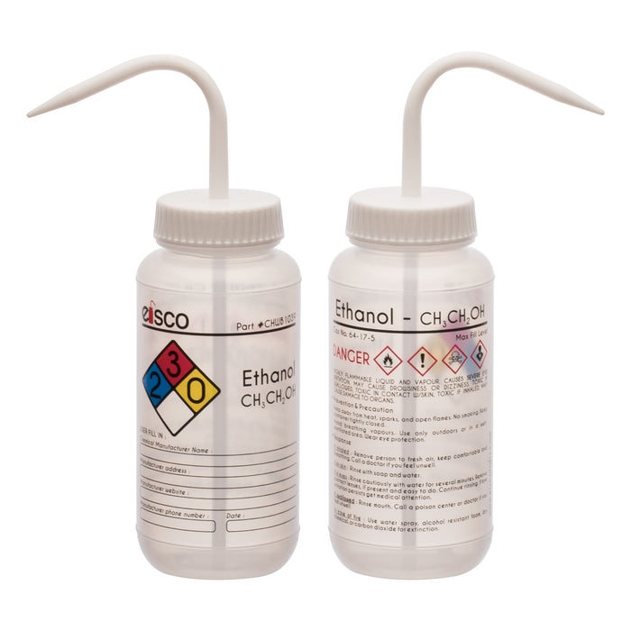 Performance Plastic Wash Bottle, Ethanol, 500 ml - Labeled (4 Color)