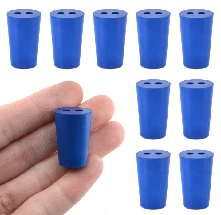 10PK Neoprene Stoppers, 2 Holes - ASTM - Size #0 - 13mm Bottom, 17mm Top, 25mm Length