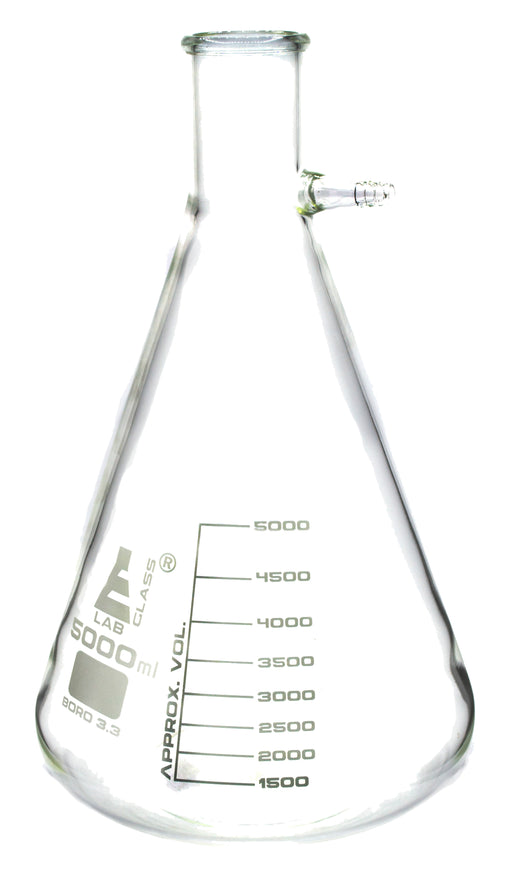 Filtering Flask, 5000ml - Borosilicate Glass - Conical Shape, with Integral Side Arm - White Graduations - Eisco Labs