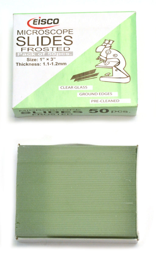 Glass Microscope Slides, 50 Pack - Precleaned - Ground & Polished Edges - Frosted End - Eisco Labs