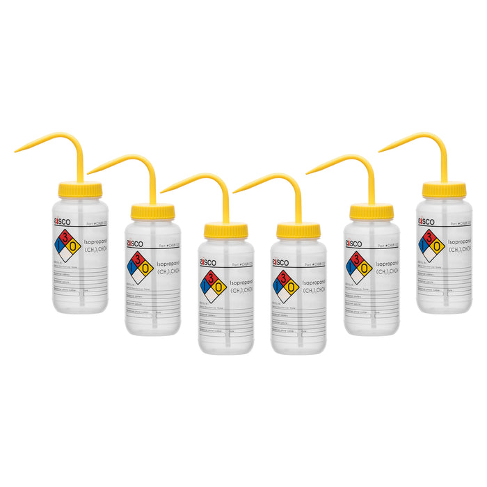 6PK Performance Plastic Wash Bottle, Isopropanol, 500 ml - Labeled (4 Color)