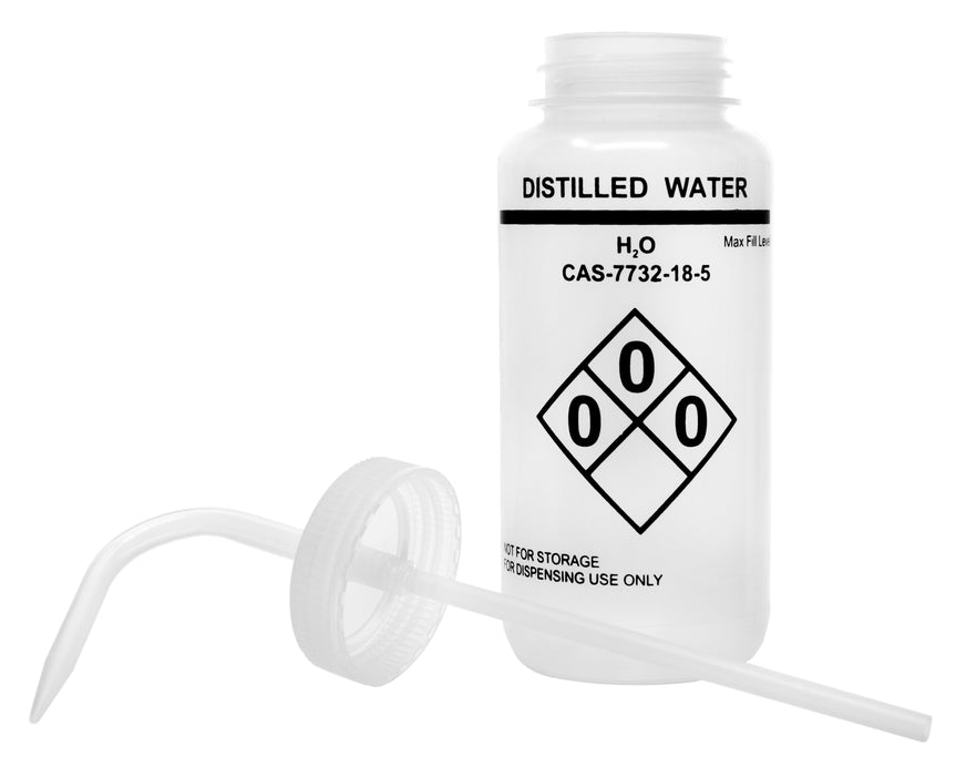 500ml Capacity Labelled Wash Bottle for Distilled Water - Self Venting, Low Density Polyethylene (Discontinued)