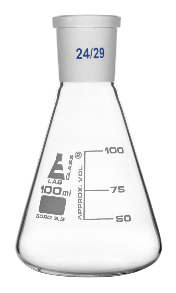 Erlenmeyer Flask, 100ml - 24/29 Joint, Interchangeable - Borosilicate Glass - Conical Shape, Narrow Neck - Eisco Labs