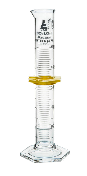 Graduated Cylinder, 50ml - Class A - White Graduations, Hexagonal Base