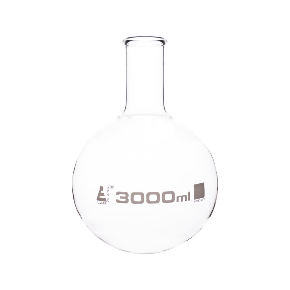 Florence Boiling Flask, 3000ml - Borosilicate Glass - Round Bottom, Narrow Neck, Beaded Rim - Eisco Labs