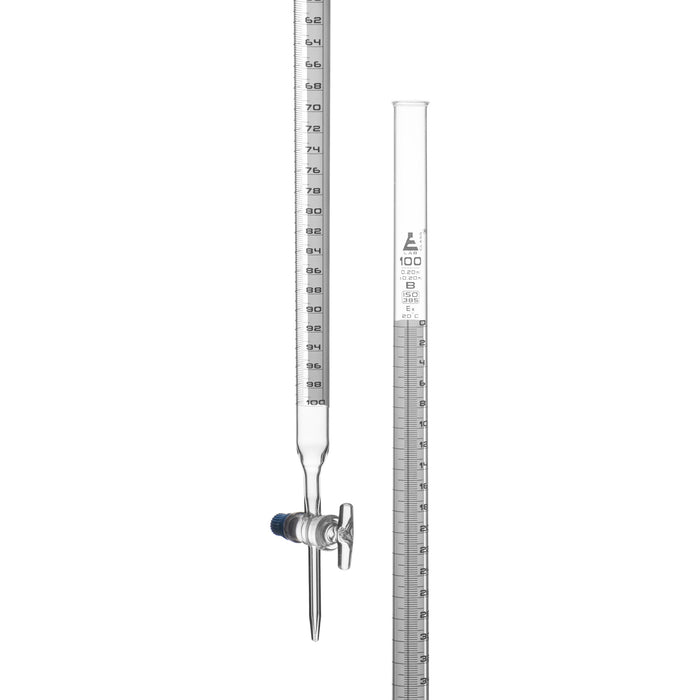 Schellbach Burette, 100mL - Class B -  Glass Stopcock - White Graduations - Borosilicate Glass