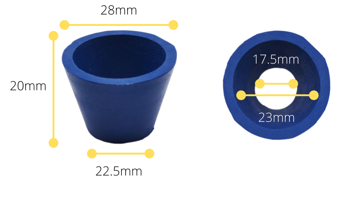 Filter Adapter Tapered Cone, Size 2 - Designed for use with Buchner Funnels - 28mm Top, 22.5mm Bottom, 20mm Height, 2.5mm Thickness - Neoprene Rubber - Eisco Labs
