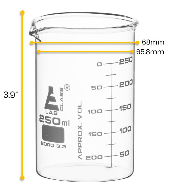 Beaker, 250ml - ASTM - Low Form, Dual Scale Graduations - Borosilicate Glass