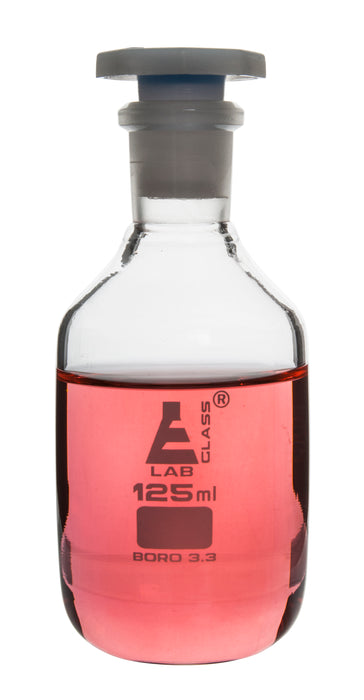 125mL (4.2oz) Glass Reagent Bottle with Acid Proof Polypropylene Stopper, Borosilicate 3.3 Glass - Eisco Labs
