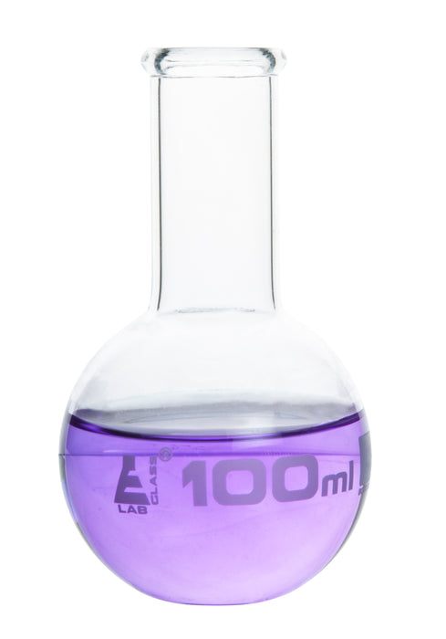 Boiling Flask, 100ml - Borosilicate Glass - Flat Bottom, Narrow Neck - Eisco Labs