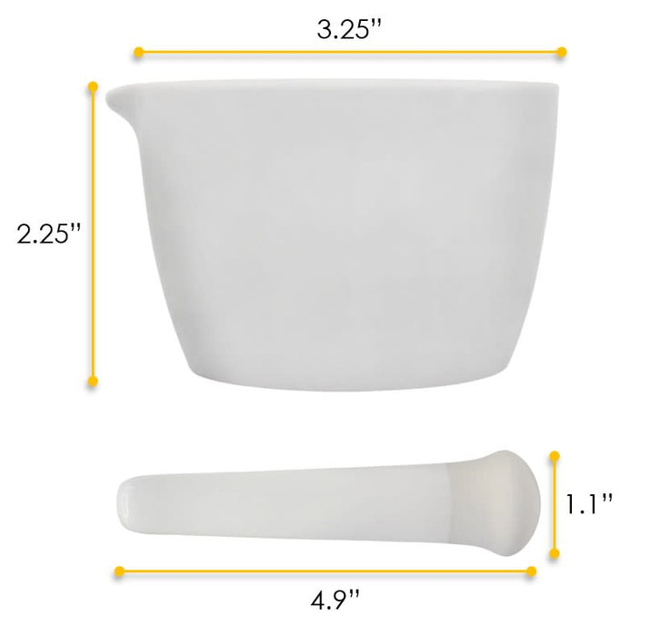 Porcelain Mortar & Pestle Set, 2.4oz - Heavy Duty Pattern - Unglazed Grinding Surface
