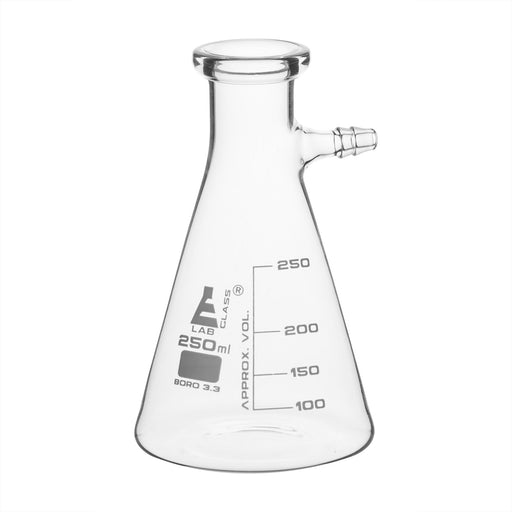 Filtering Flask, 250mL - Borosilicate Glass - Conical Shape, with Integral Side Arm - White Graduations