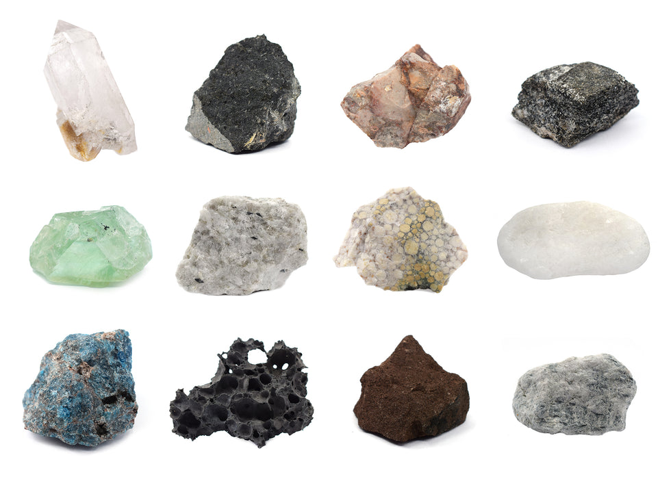 Tech Cut Rock & Mineral Kit, Set of 12 Specimens - Includes Storage Box and Identification Card