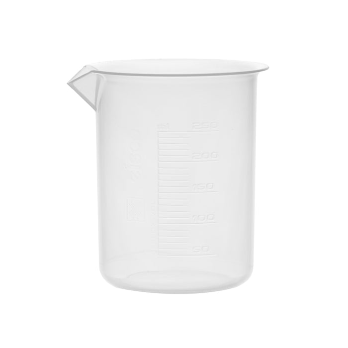 12PK Plastic Beakers, 250ml - Polypropylene - Raised Graduations