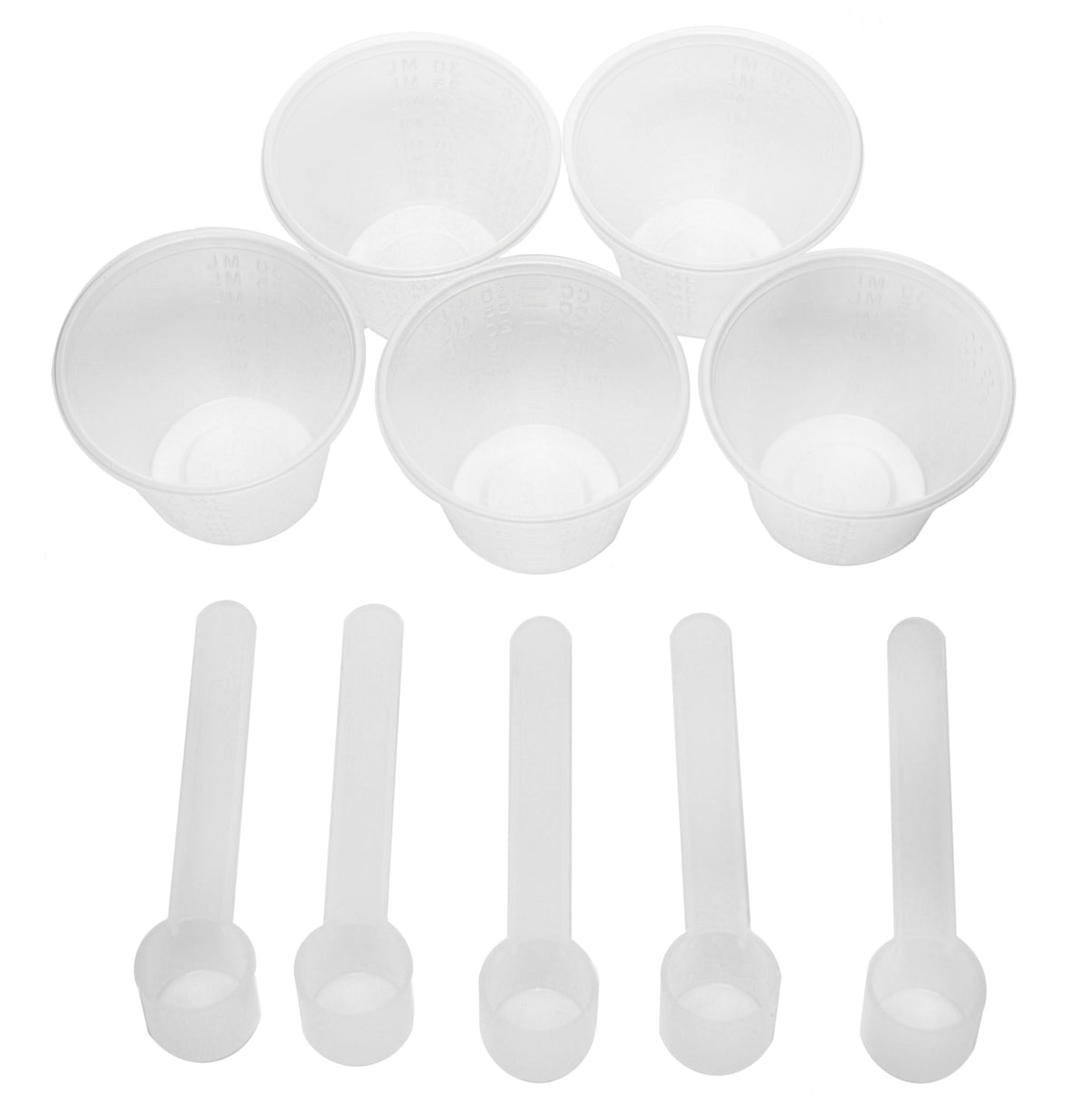 5PK Cup and Scoop Set 25mL Cups & 2.5mL Scoops Polypropylene