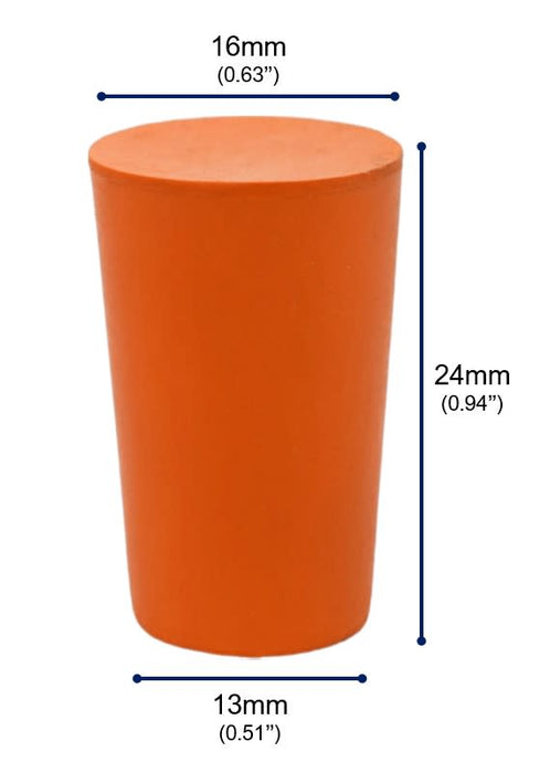 10PK Rubber Stoppers - Solid - 13mm Bottom, 16mm Top, 24mm Length