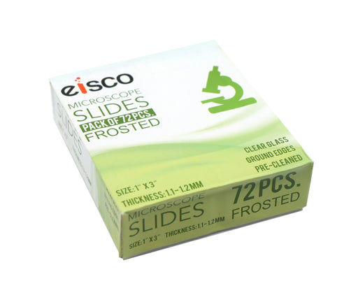 Glass Microscope Slides, 72 Pack - Precleaned - Ground & Polished Edges - Frosted End - Eisco Labs