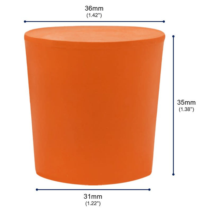 10PK Rubber Stoppers - Solid - 31mm Bottom, 36mm Top, 35mm Length