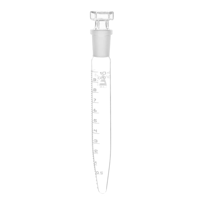 Centrifuge Tube with Glass Stopper, 10mL - Conical, 15x120mm - 0.2mL Graduations - Borosilicate Glass